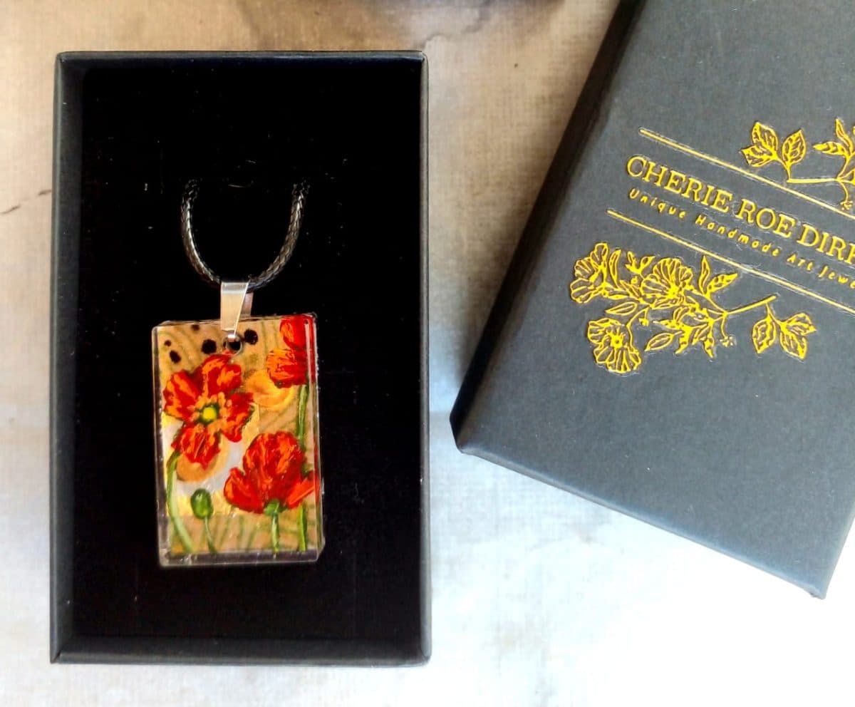 Hand-Painted Red Poppy Necklace, One-Of-A-Kind
