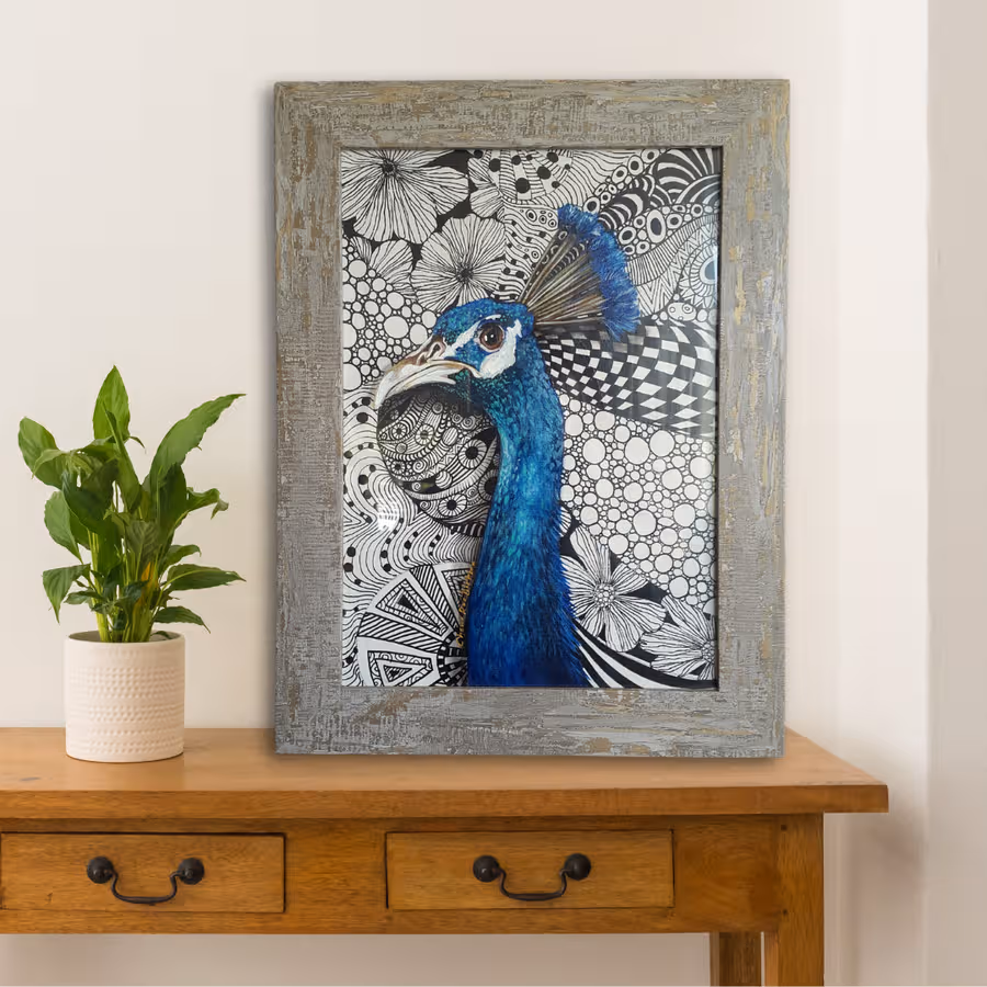 "Peacock Portrait" Original Painting, Framed