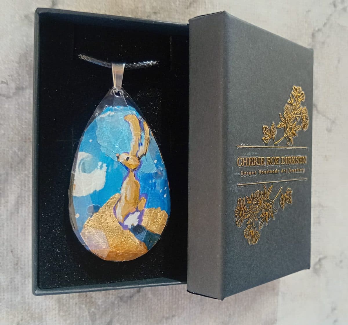 Hand-Painted Rabbit Necklace, One-Of-A-Kind