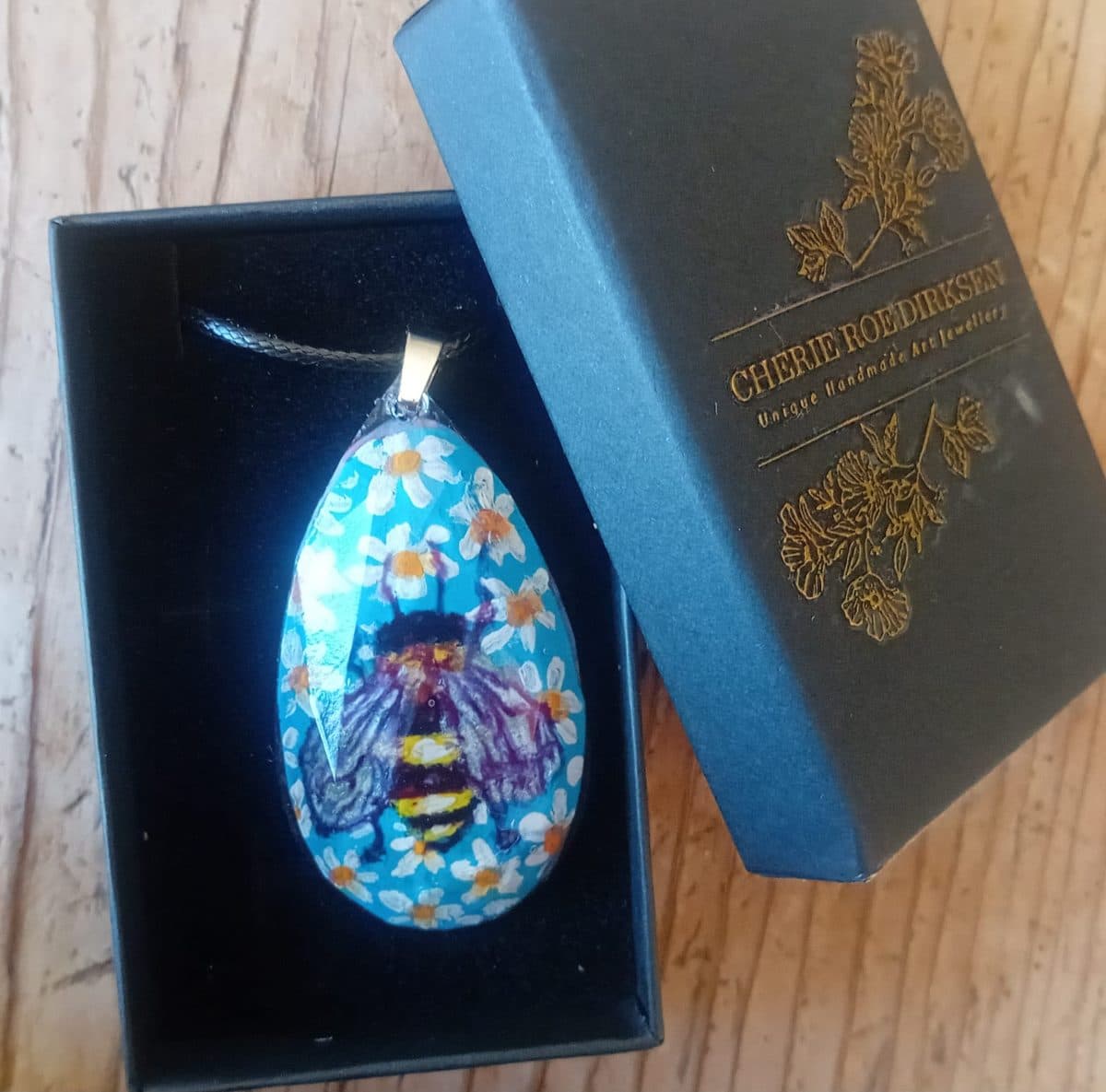 Hand-Painted Bee Necklace, One-Of-A-Kind