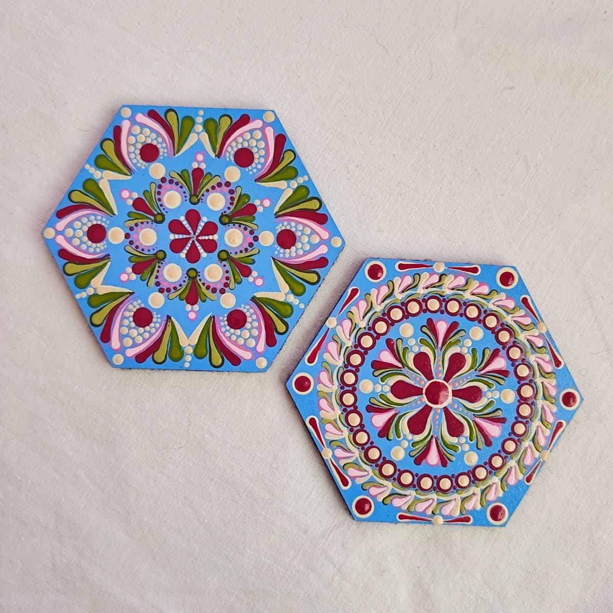 Hand-painted Hexagonal Coaster Set