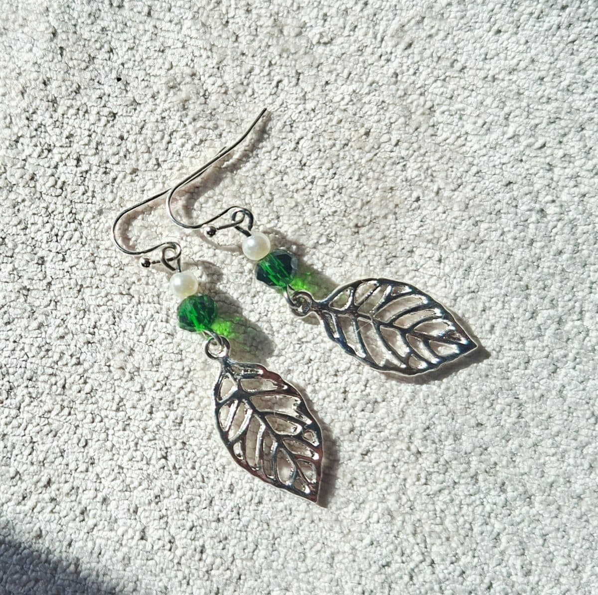 Silver Crystal & Pearl Leaf Earrings