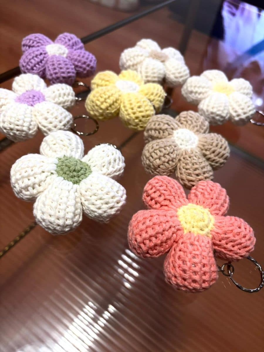 Crochet flower keychain
