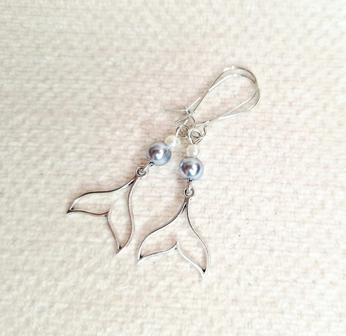 Whale Tail and Pearls Drop Earrings