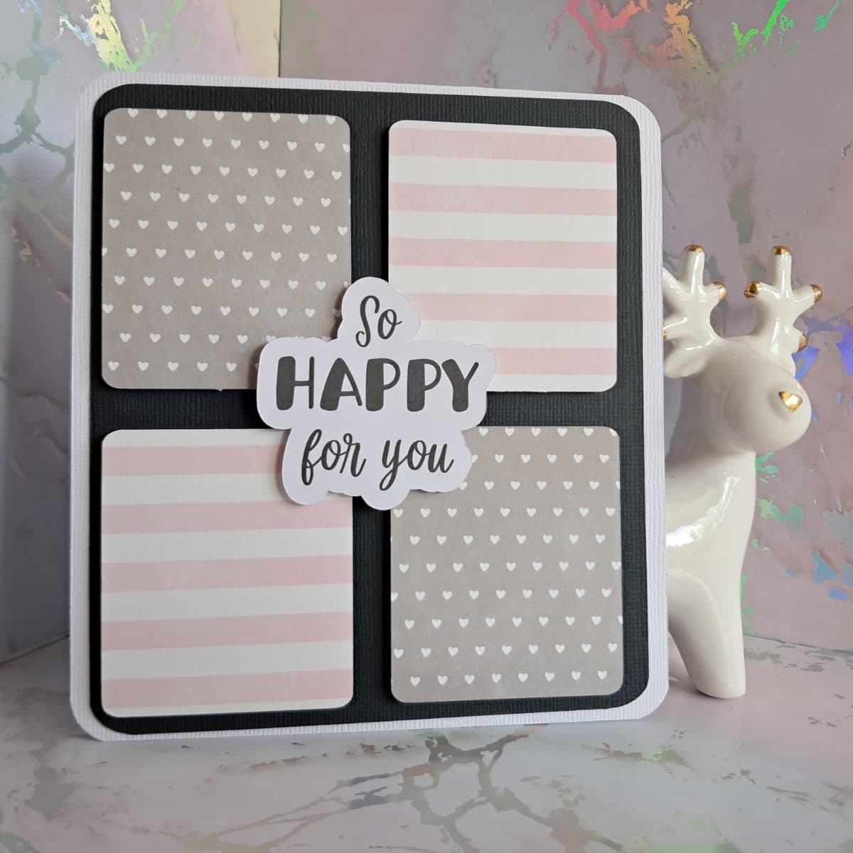 "So happy for you" card - pink & grey