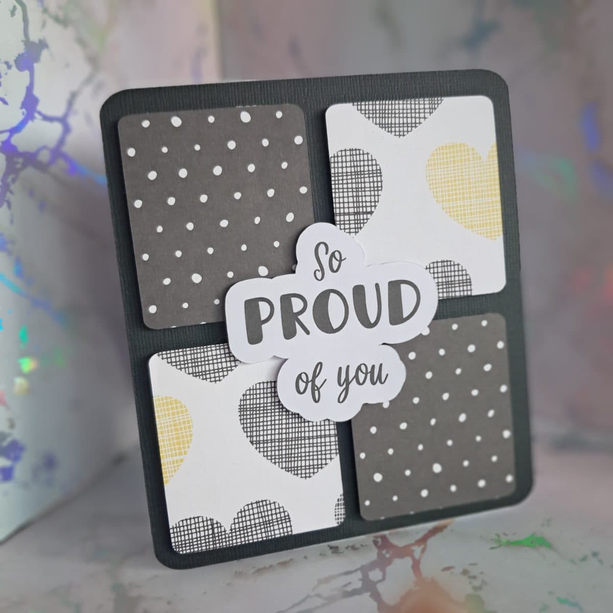 "So proud of you" card - black & yellow
