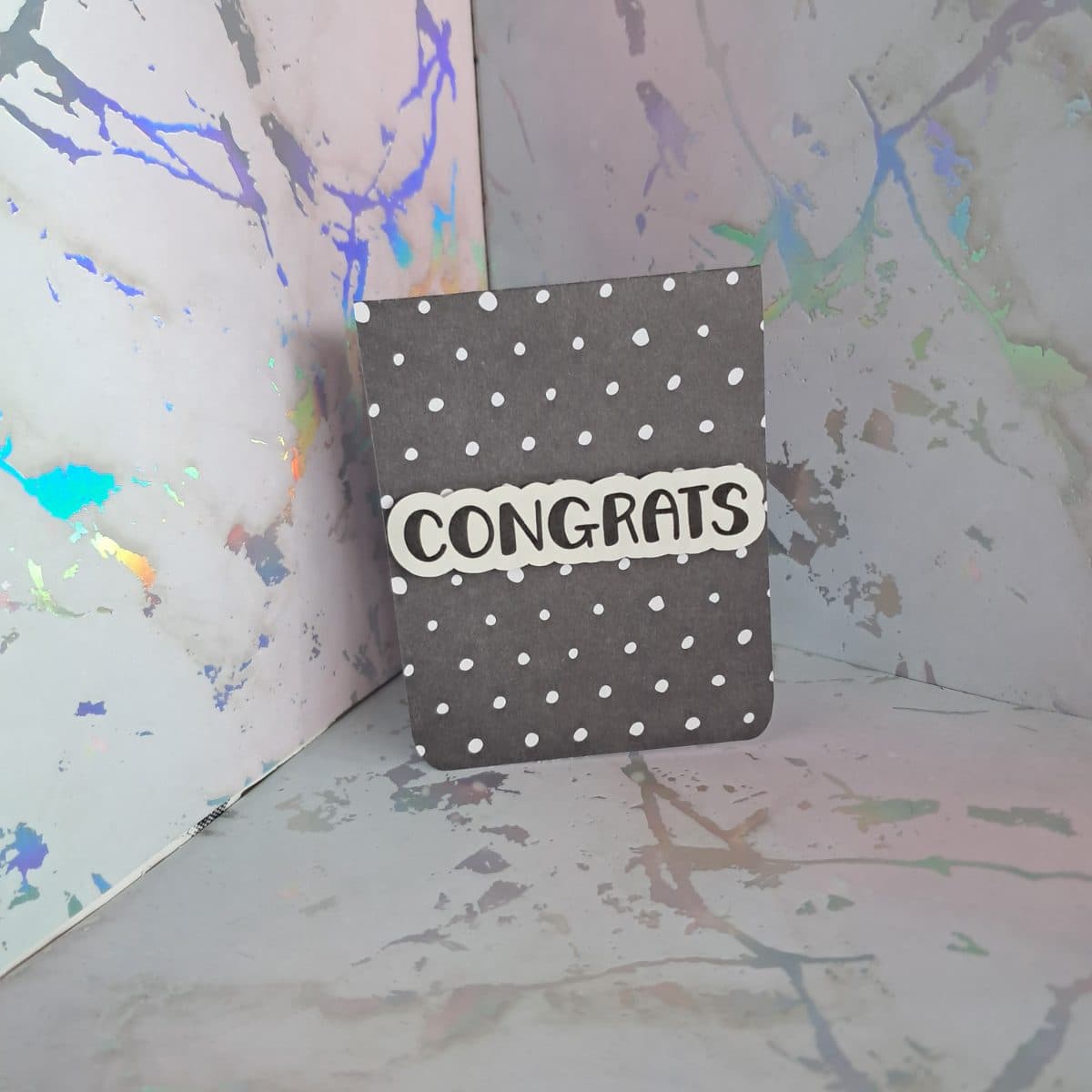 "Congrats" mini card (black polka)