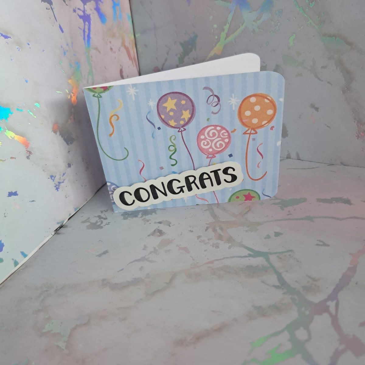 "Congrats" mini card (blue balloons)