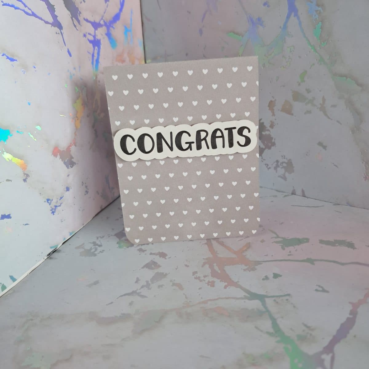 "Congrats" mini card (grey hearts)