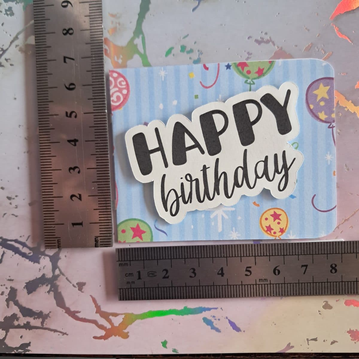 "Happy birthday" mini card (blue balloons)