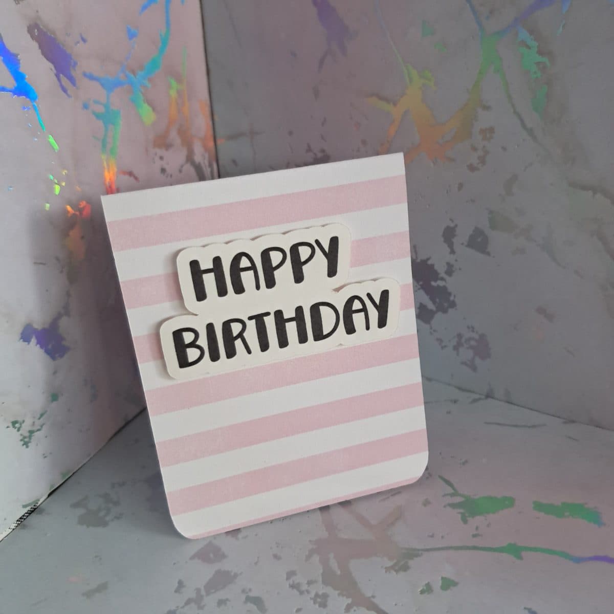 "Happy birthday" mini card (pink stripe)