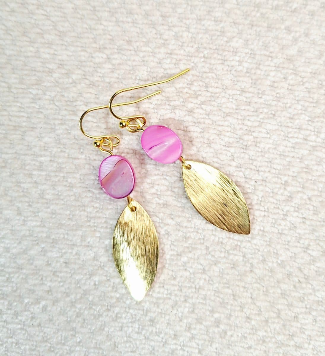 Brushed Leaves & Pearly Pink Earrings