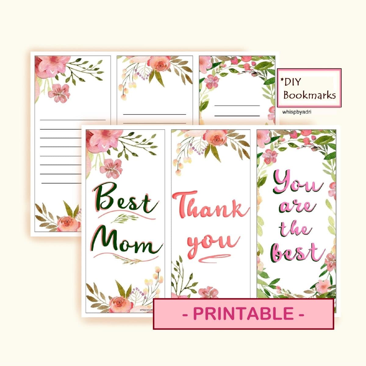 Floral DIY Bookmarks Gift for Mom: Printable Paper Craft (PDF)