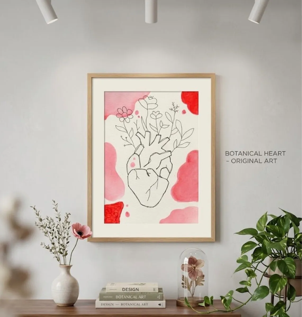 Hand-Sewn Botanical Heart, Original, Mixed Media Textile Art