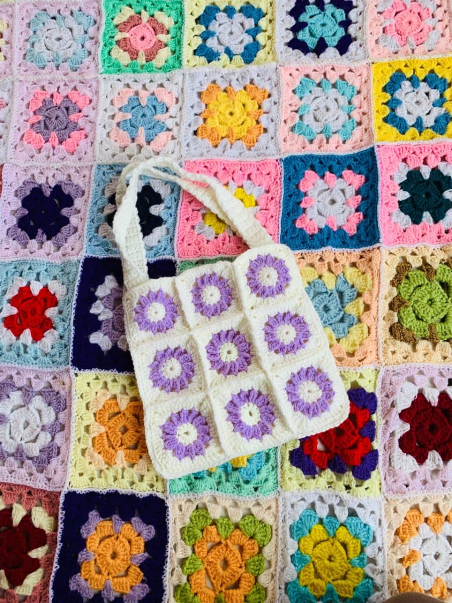 Handmade Lavendar Granny Square Crochet Bag