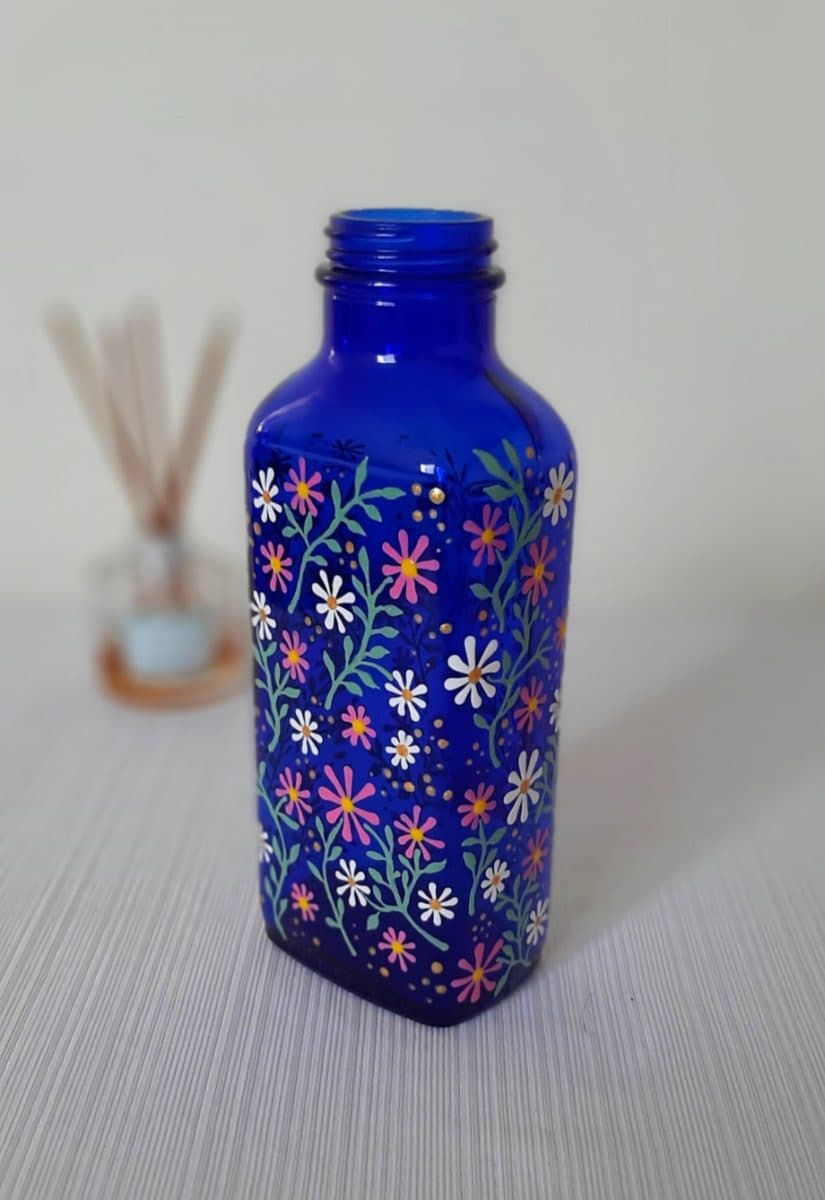 Upcycled Hand-Painted Glass Bottle