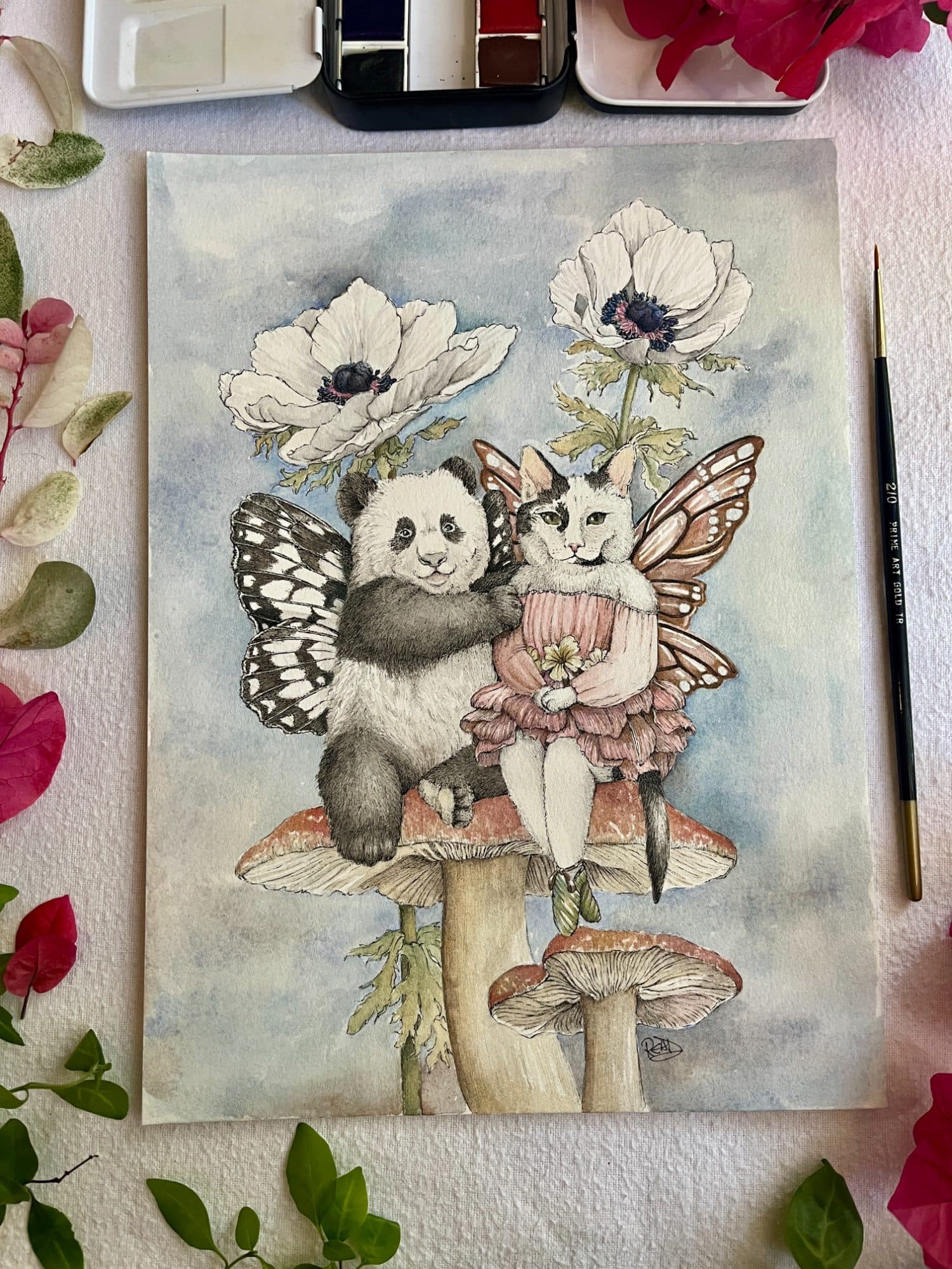 Fairy Purr-ncess & Panda Bairy 🐱 Original Watercolour Painting