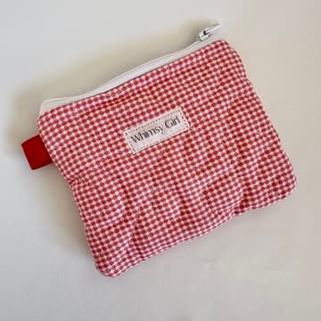 Coral Gingham Quilted Treasure Pouch