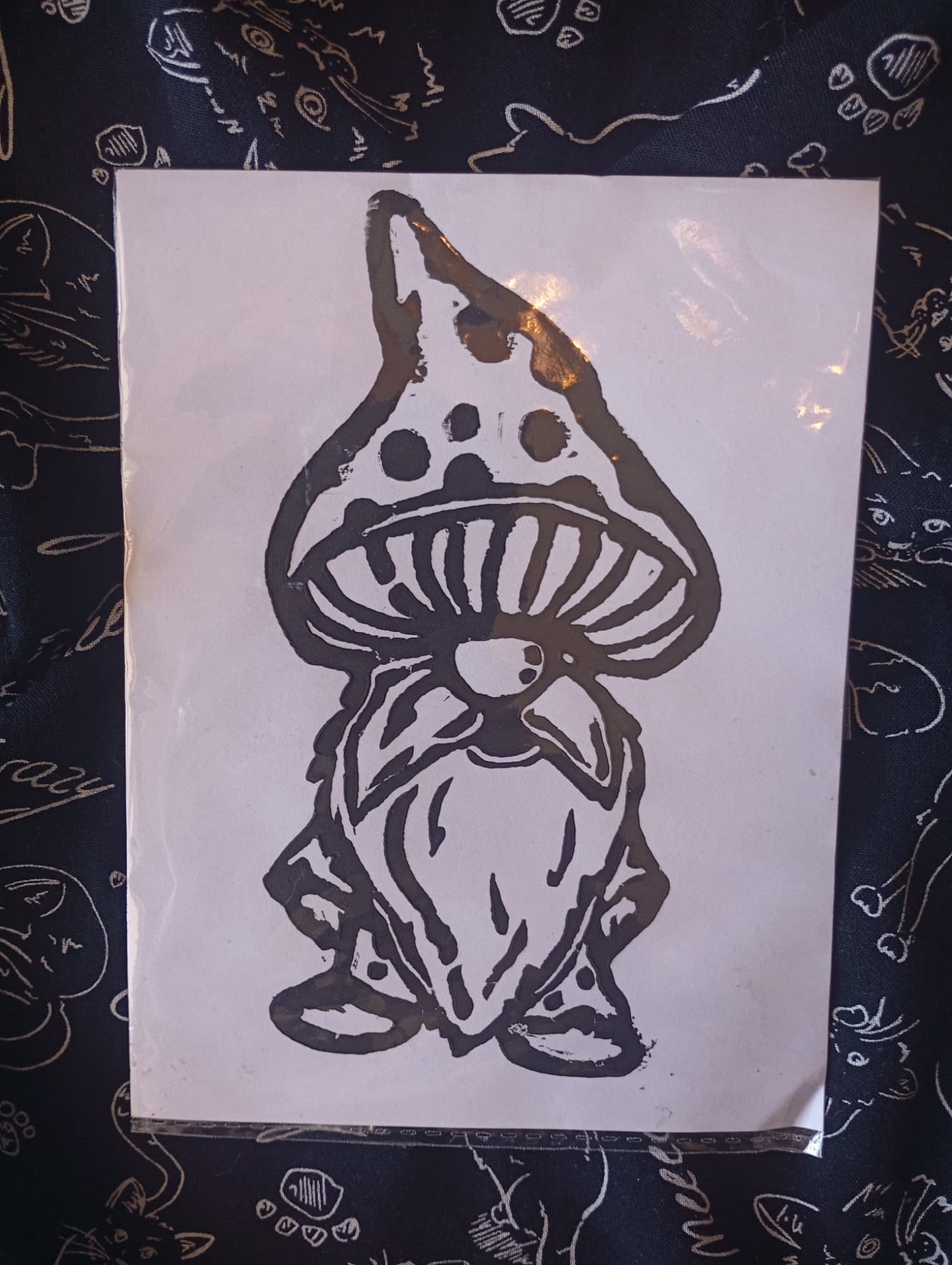 Gonk/Gnome with a Mushroom Hat Lino Print