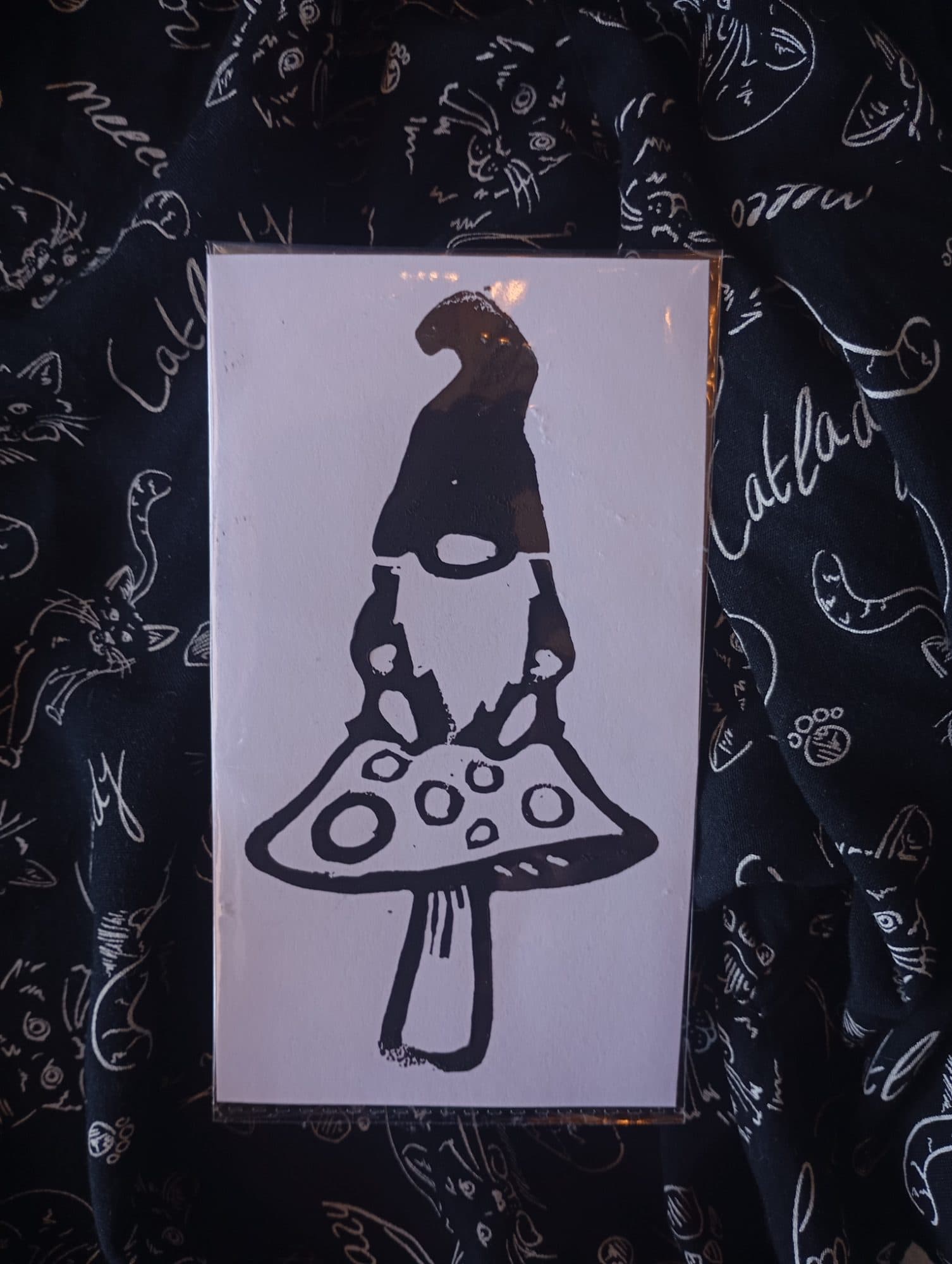 Gonk/Gnome Sitting on a Mushroom Lino Print
