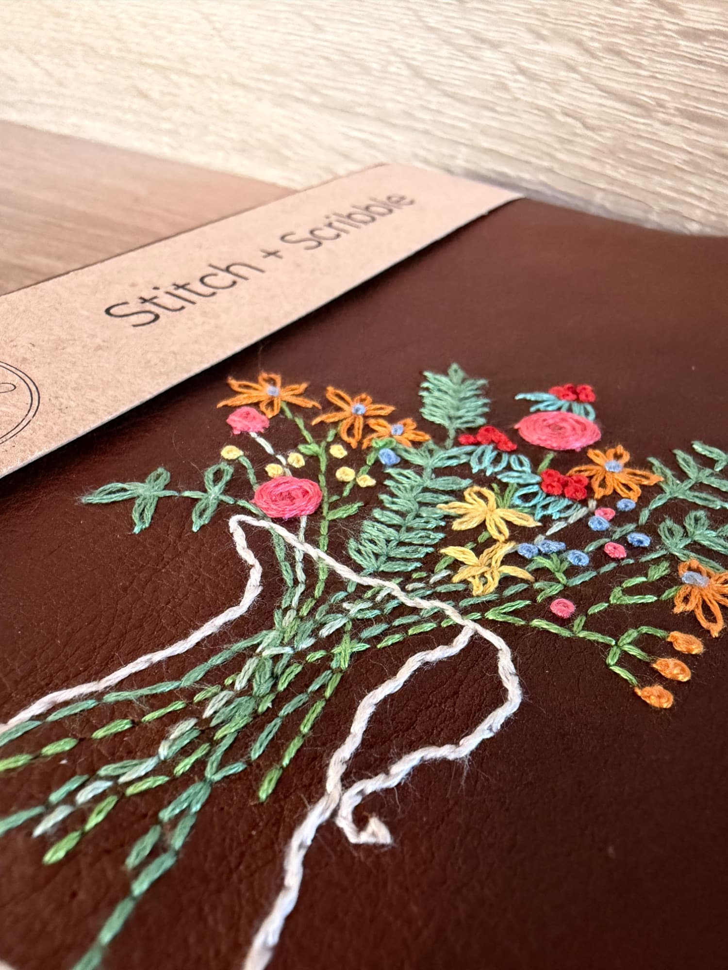 Hand Stitched Leather Notebook - Wild Flowers