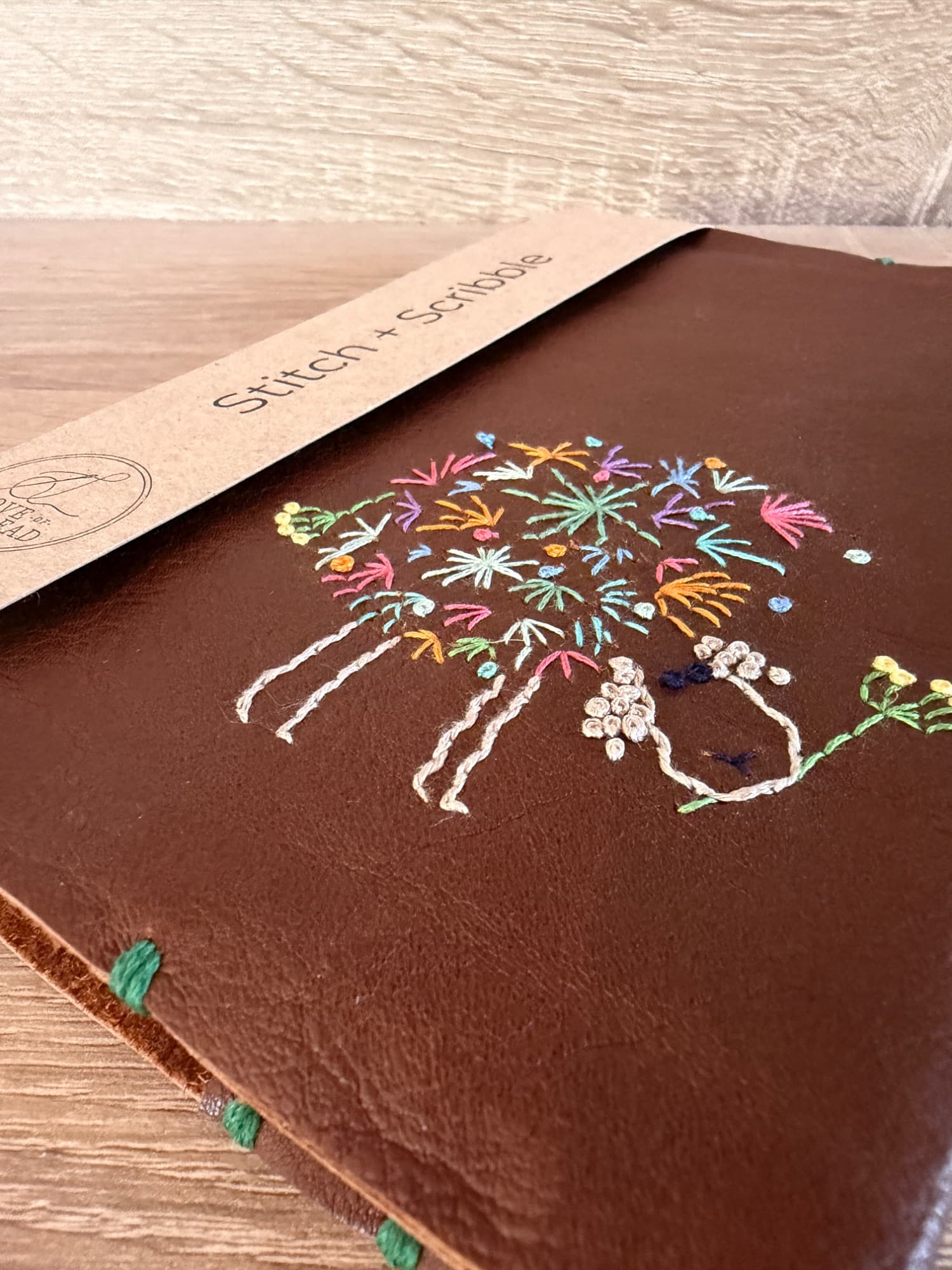 Hand Stitched Leather Notebook - Wild Flower Sheep