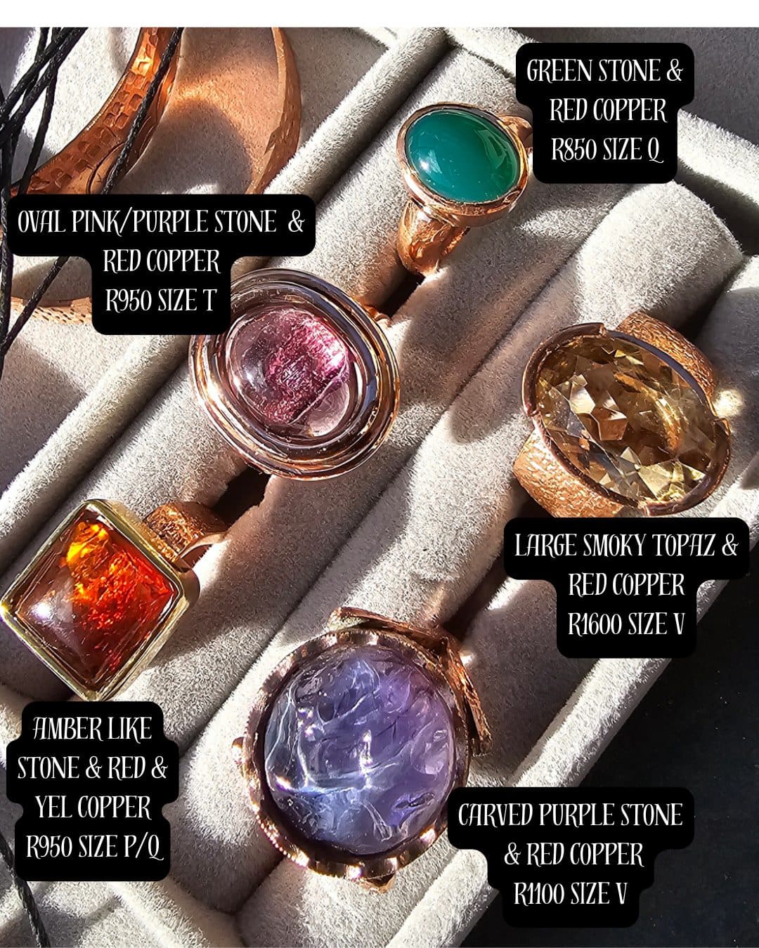 Purple Oval Stone Set in Red Copper – Handcrafted Ring