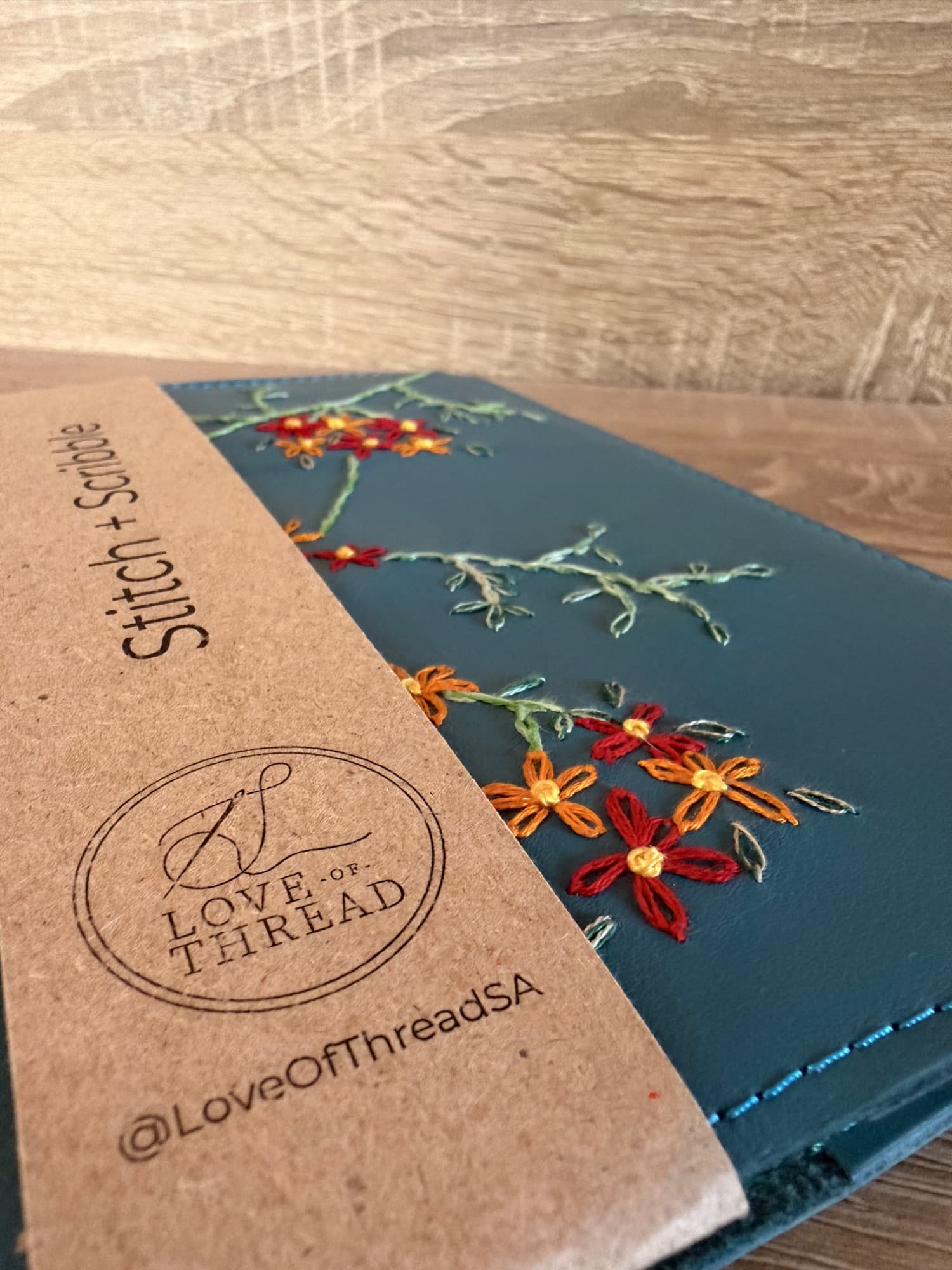 Hand Embroidered Leather Notebook - Spring Blossoms