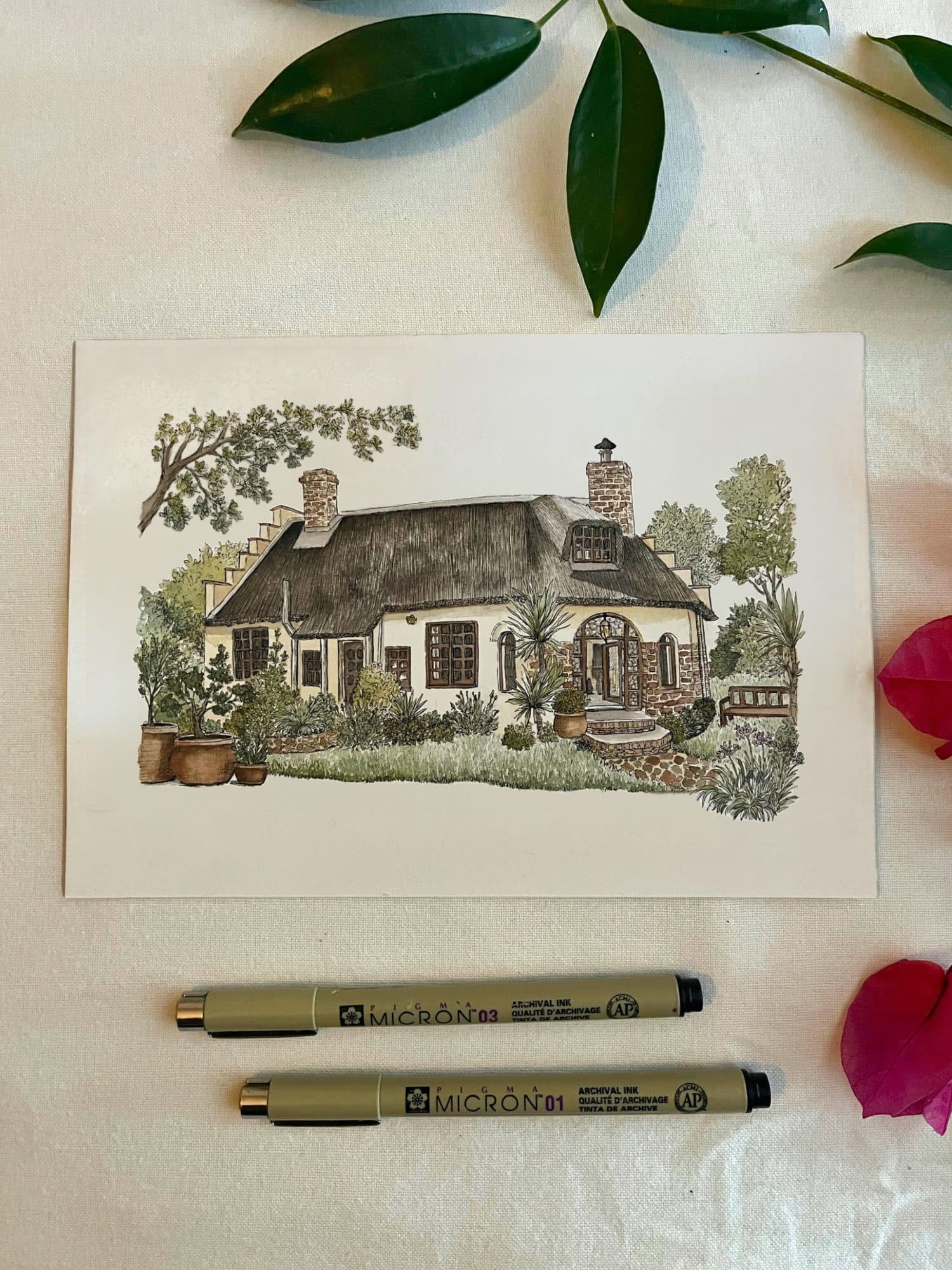 Custom House Portrait | Hand-Painted Ink & Watercolour Artwork