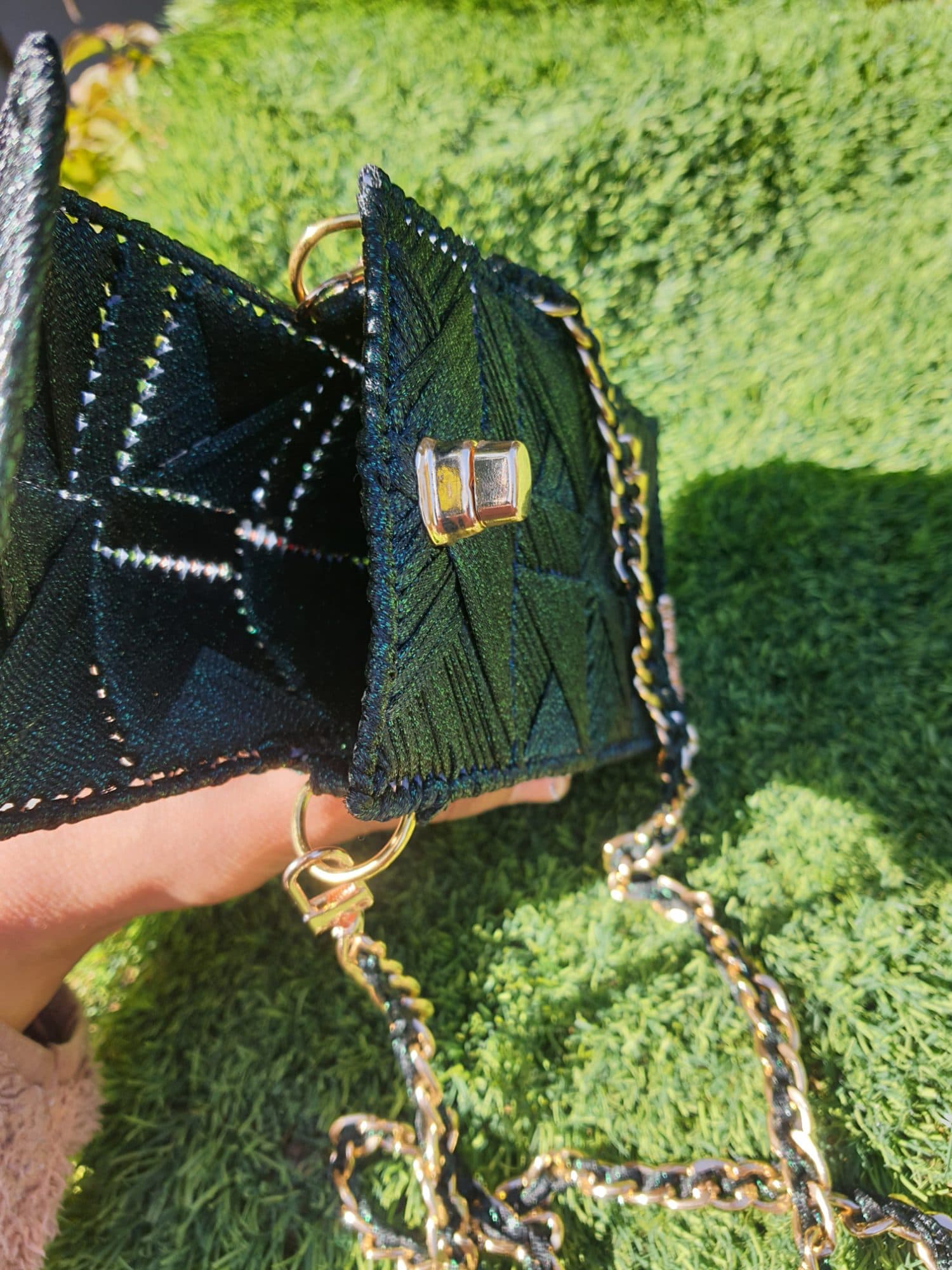 Emerald Green Butterfly Luxury Phone Bag - Gold Chain