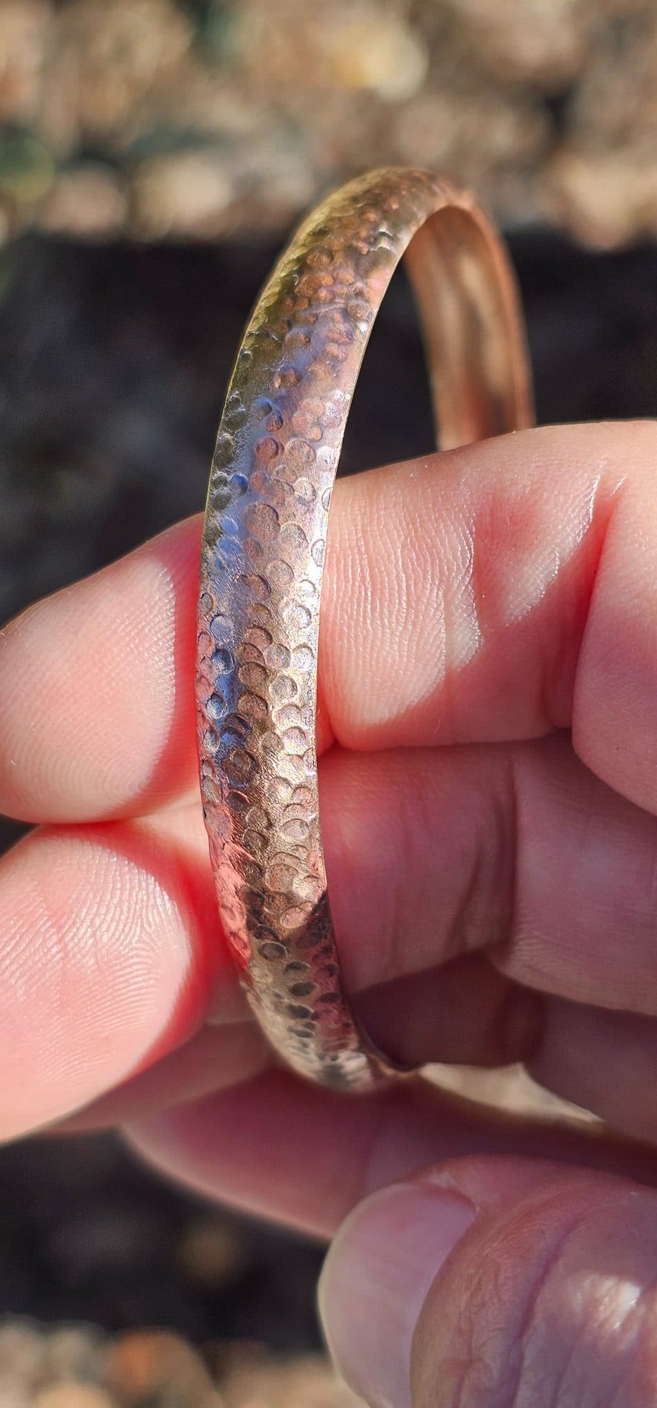 Hammered Dome — Textured Copper Bangle
