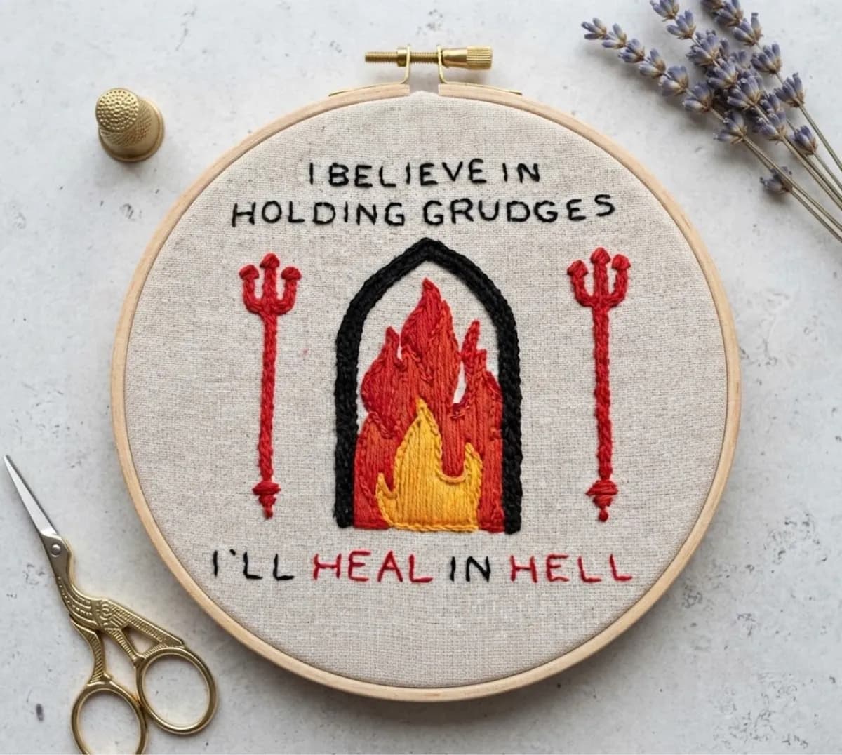 Heal in Hell - 100% Handmade Embroidered Art