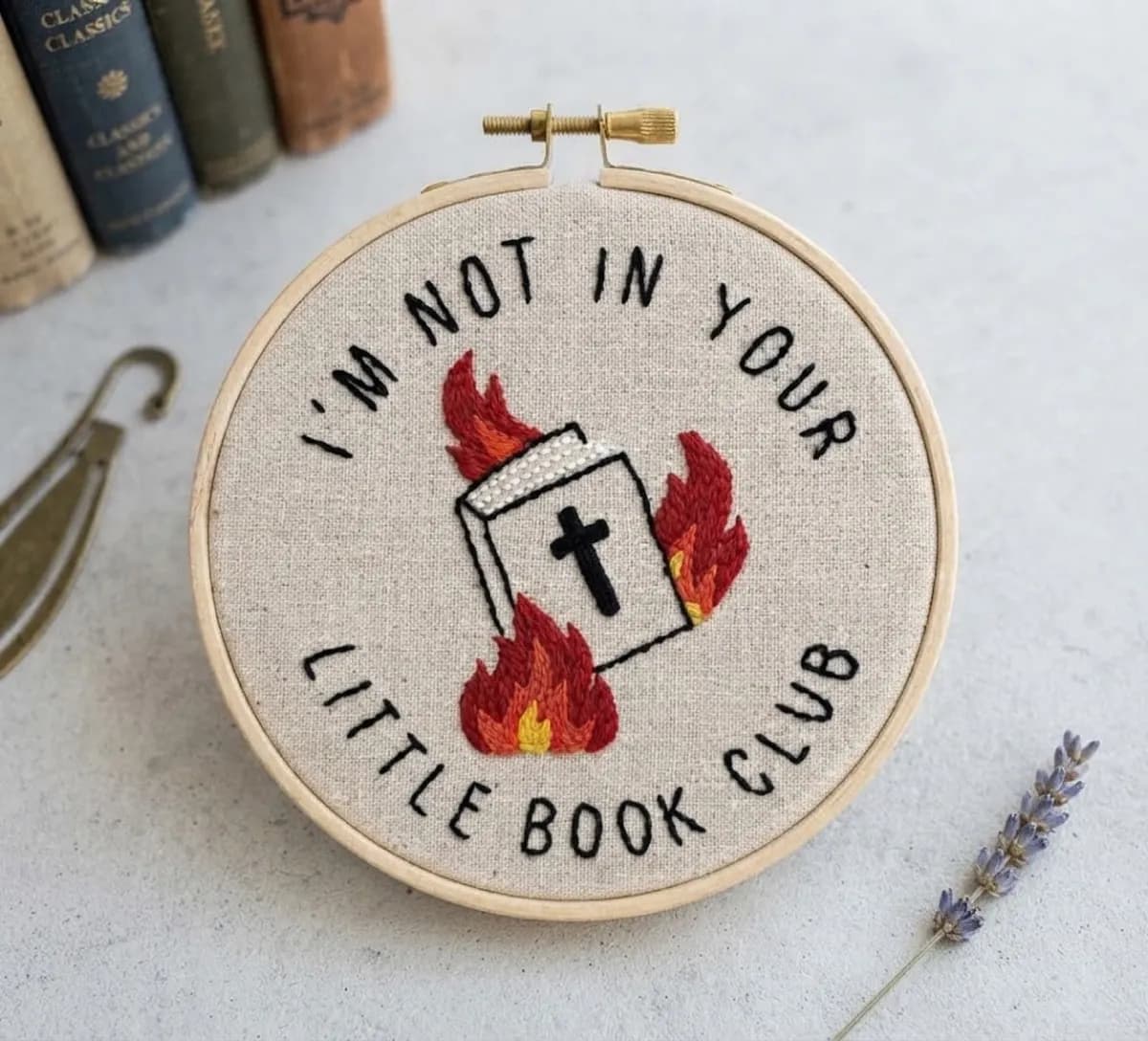 Not In Your Book Club - 100% Handmade Embroidered Art